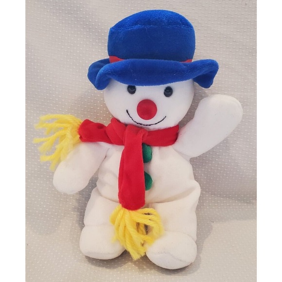 Main Joy Limited 8" Stuffed Plush Snowman Blue Hat Red Nose Toy - Picture 1 of 8